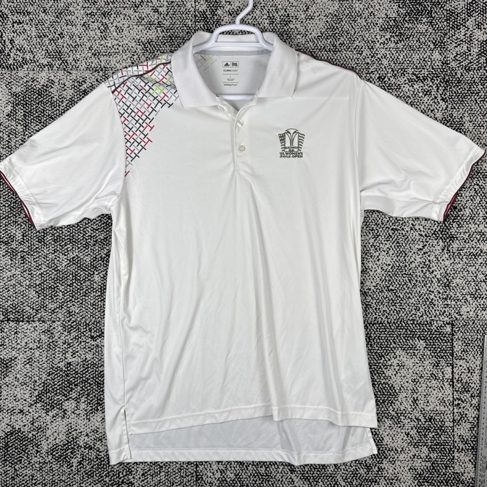 Adidas Climacool Golf Polo Mens Large White 2012 US Womens Open Black Wolf Run
